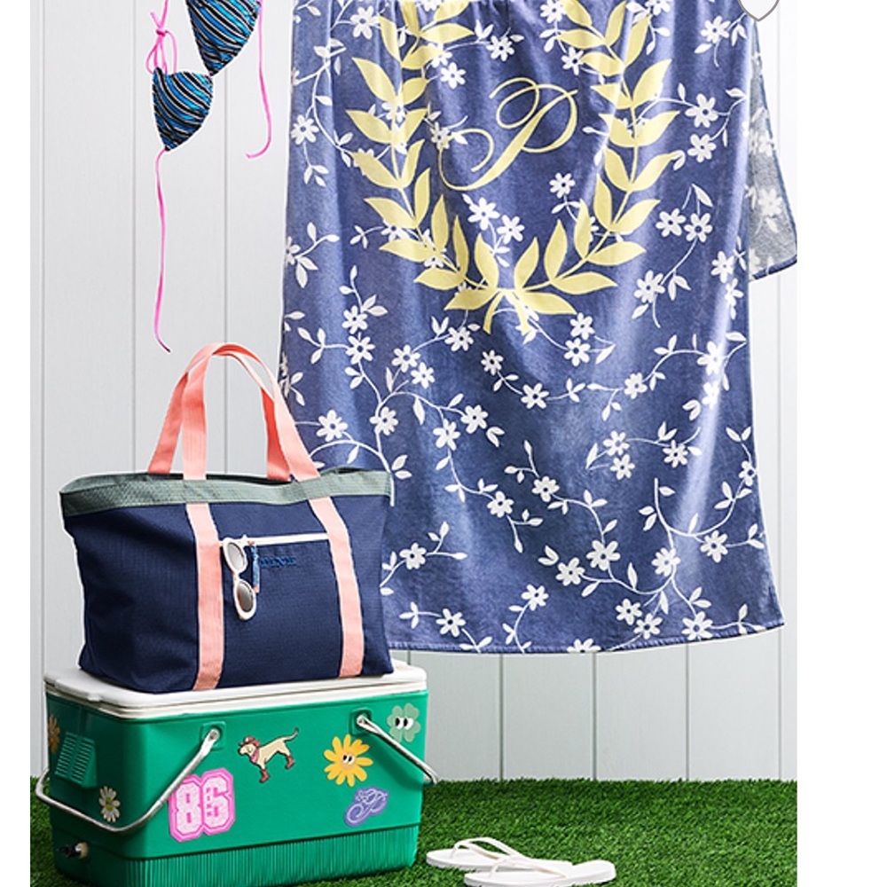 Navy and Pink Tote Bag and towel